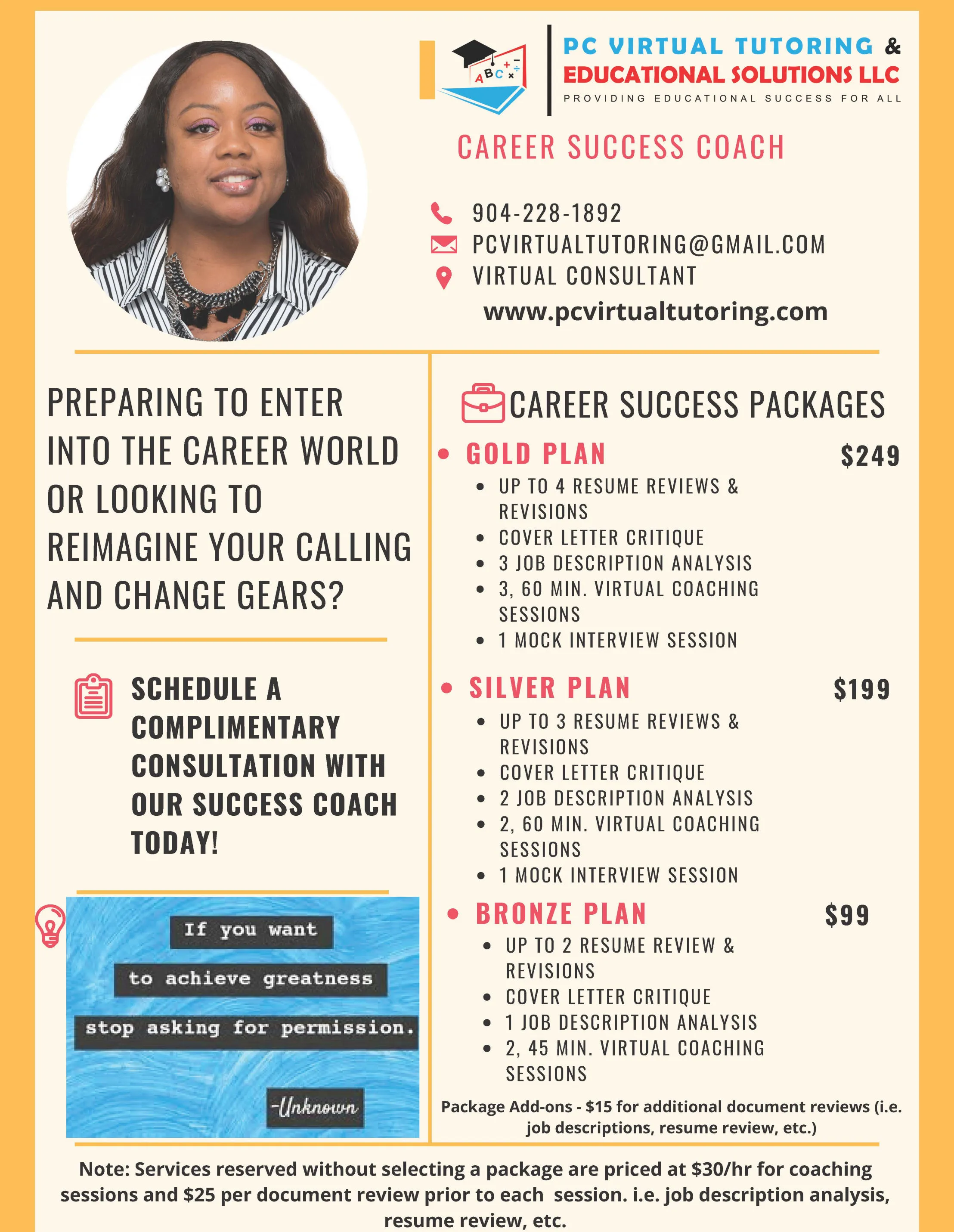 Career success coaching packages flyer