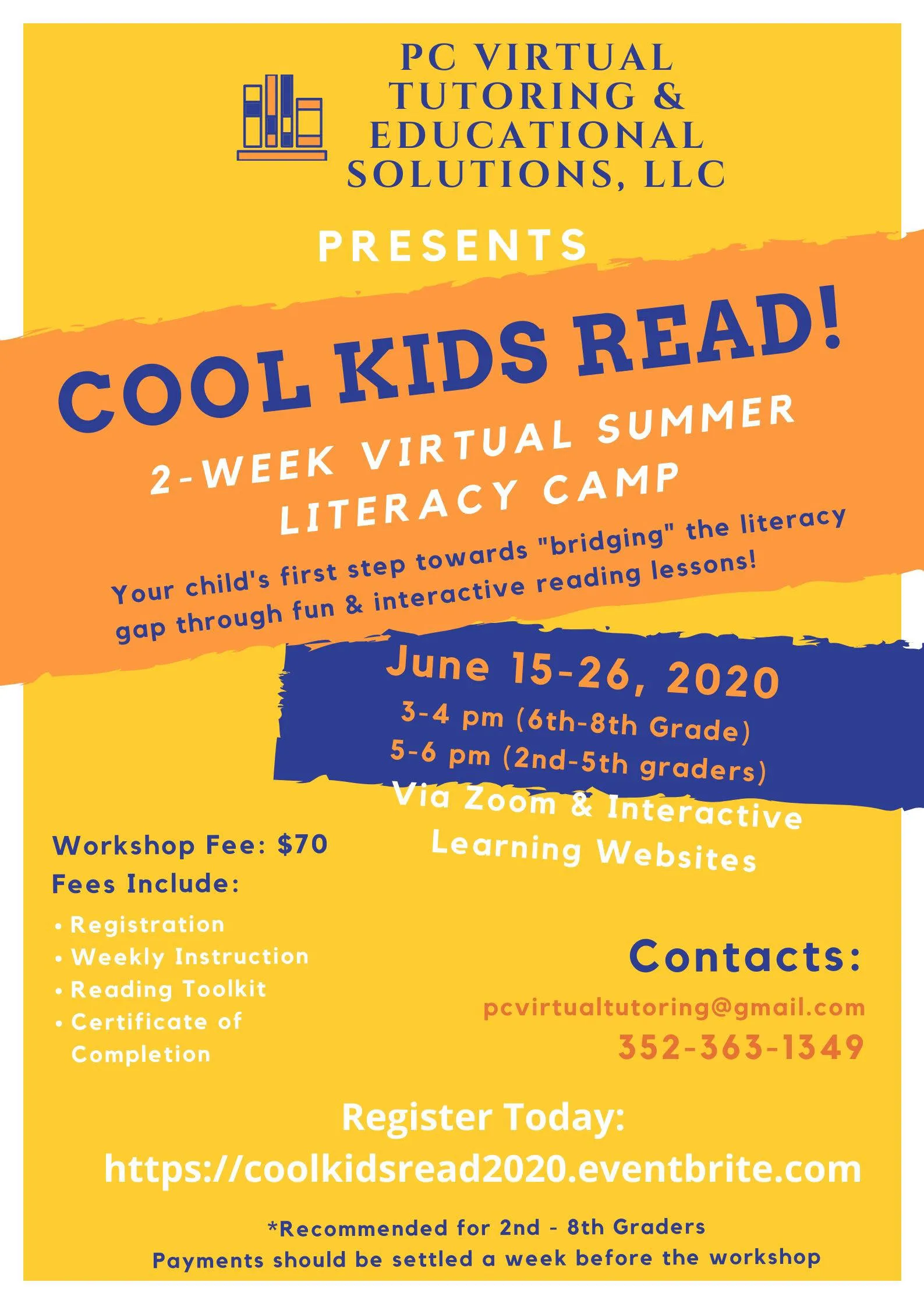 Cool Kids Read virtual literacy camp flyer