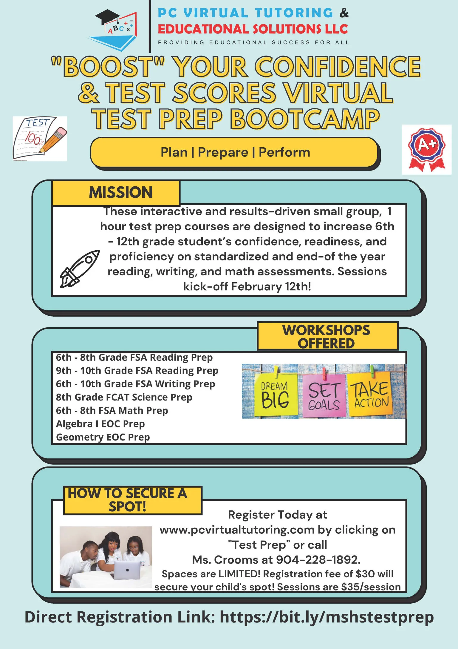 FSA and EOC test prep workshops flyer