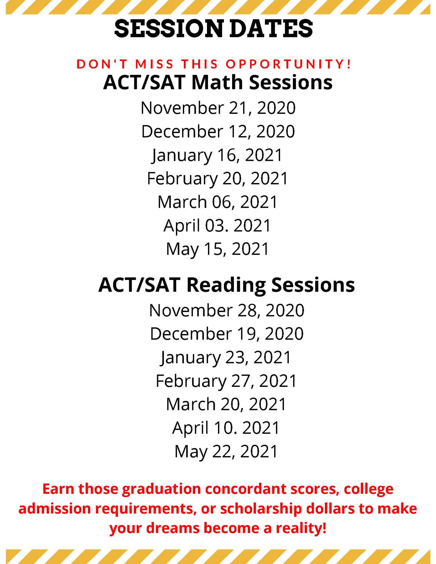 SAT and ACT test prep sessions flyer, page 2